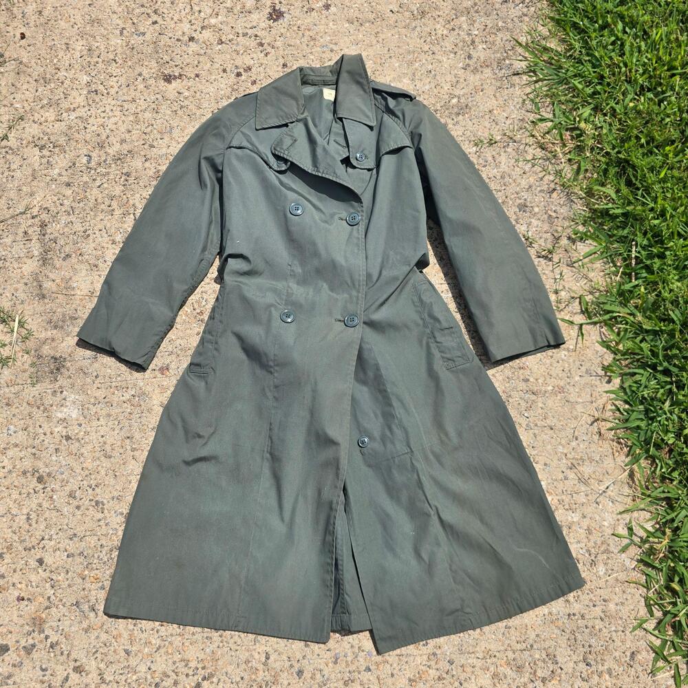 Vintage Centre Mfg Co Coat Womens 12R Green Trench Army Rain Belted Military